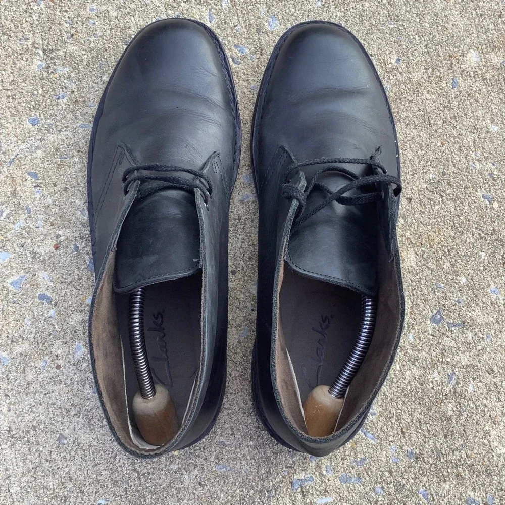 Clarks Desert Boots Mens 12 Black Leather Chukka Ankle Boots 261295277110